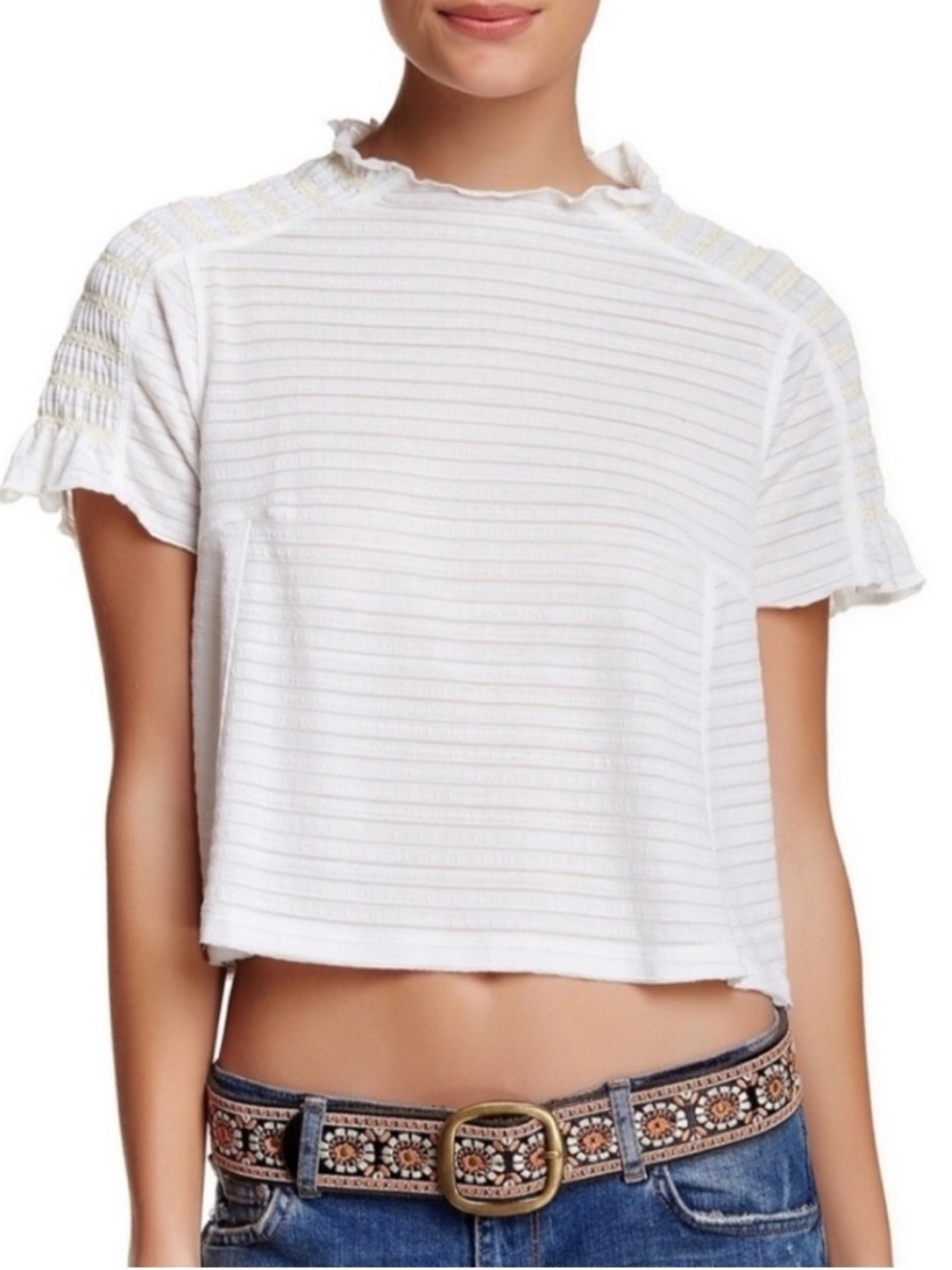 Free People Sweetie Shirred Crop Top in ivory